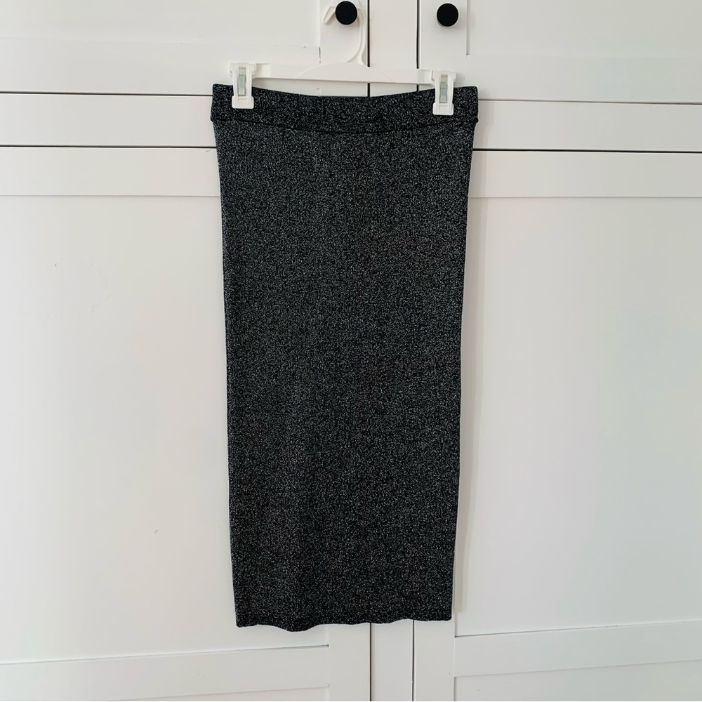 Oasis Silver Shiny Midi Tube Skirt Size Medium
